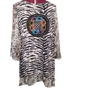 Faith Size M animal print A-line tunic smock dress raised embroidered applique